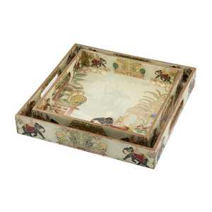 Plateaux de rangement multifonctionnels rectangulaires en MDF Meena Oriental au design moderne, lavables au lave-vaisselle, vaisselle décorative avec motif d'éléphant - Product Image 4