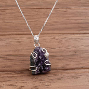 Vintage Minimalist Amethyst Baguette Row <b>Pendant</b> Stackable Purple <b>Crystal</b> Unisex Sterling Silver Platinum Plated Jewelry Factory - Product Image 1