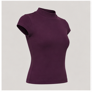 เสื้อยืดแขนสั้นคอเต่าสีม่วงพลัมสำหรับผู้หญิง WTS-0008 - Product Image 3