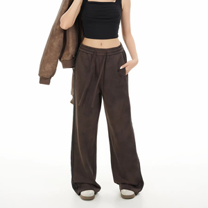 Customized Women's Autumn Solid Color Sports Pants Pocket Drawstring Casual <b>Stacked</b> Pants for Women - Product Image 1