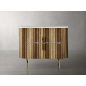 Wooden Storage 2 Door <b>Cabinet</b> with Marble Top Handmade Carving Furniture Camel Finished Storage Living Room Home Furniture 2024 - Product Image 4