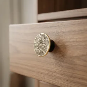 AK Brass Solid Brass Etching Design Round <b>Antique</b> Finish Cabinet Knob for Kitchen Dresser Bedroom Furniture - Product Image 3