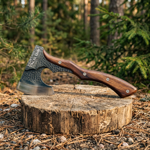 Hache viking à dos plat martelé, forgée à la main, lame large de 12,5 cm, hache de camping, manche en bois renforcé par rivets, qualité industrielle supérieure - Product Image 4
