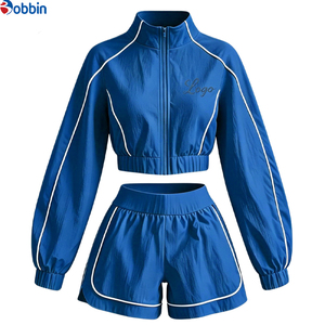 Conjuntos Deportivos Cortos de Verano Estilo Hip Hop para Mujer, 2 Piezas, Chaqueta con Cremallera y Pantalones Cortos, 100% Algodón, Transpirable, de Secado Rápido, Ecológico, Mangas Largas - Product Image 6