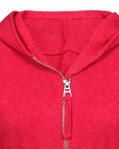 Womens Red <b>Cropped</b> <b>Zip</b> <b>Up</b> Hoodie Slim Fit Long Sleeve Casual Streetwear Cotton Fleece Sweatshirt Custom Logo ODM Factory - Product Image 6