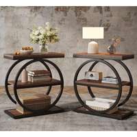 Table basse industrielle avec étagères de rangement, 3 niveaux, bois et métal, style Wabi-Sabi, ensemble de tables d'appoint modernes pour salon