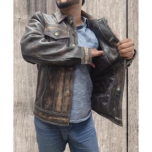 Chaqueta de Cuero Auténtica Original para Hombre, Chaqueta de Motociclista de Cuero Vacuno Negro para Invierno, Proveedor OEM - Product Image 5