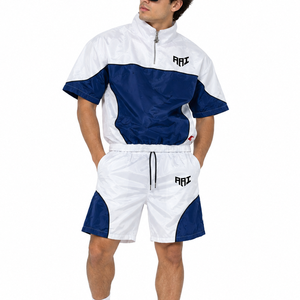Wholesale Custom <b>Men</b>’s Short Sleeve Windbreaker <b>Jacket</b> & Shorts Colorblock Quarter Zip <b>Summer</b> Hoodies Shorts Sportswear <b>Jackets</b> - Product Image 5