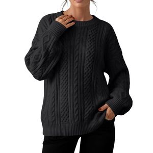 Pull à col rond en acrylique épais de haute qualité, personnalisé, noir, à manches longues, confortable, pour femmes, taille oversize - Product Image 2