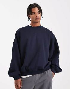 OEM Custom Heavy <b>Fleece</b> Crewneck Sweatshirt Plain Oversized Boxy Fit Pullover Minimalist <b>Navy</b> Blue <b>Men</b> Jumper Wholesale Apparel - Product Image 1
