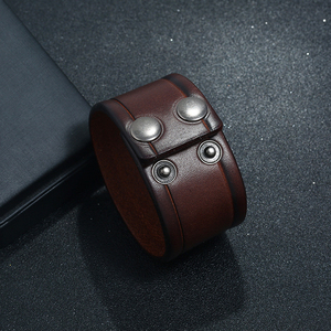 New Design Vintage Wide Genuine Leather Bracelet High Quality Simple Wristband <b>Mens</b> Jewelry <b>Bangles</b> - Product Image 3