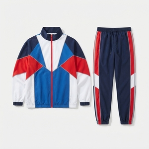 Conjunto Deportivo Retro de Diseño Personalizado con Bloques de Color, Chaqueta Cortavientos con Cuello Alto de Poliéster Mate de 190 GSM - Product Image 1