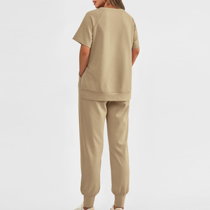 Custom womens <b>workout</b> tracksuit with long sleeve zip up <b>jacket</b> and mid waist pants skinny summer two piece set - Product Image 2