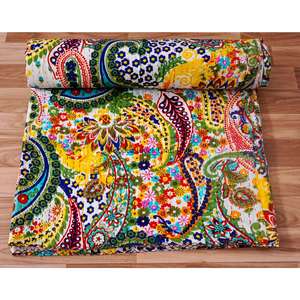 Colcha Kantha de algodón 100% orgánico, hecha a mano, de alta calidad, con estampado paisley vintage, ecológica, para todas las estaciones, tamaño doble. - Product Image 4