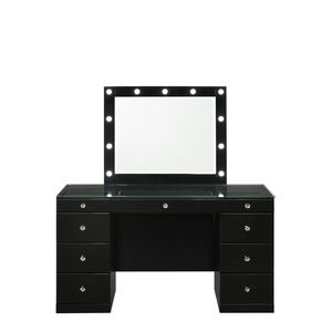3 pezzi LED specchio illuminato in vetro Top 9 cassetti sgabello rotondo in legno camera da letto mobili in cristallo nero pomelli trucco Set di vanità - Product Image 5
