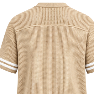 Camiseta Deportiva Beige Personalizada de Punto con Cuello en V, Manga Corta, Rayas, Transpirable, Holgada, Uniforme de Equipo Informal, Venta al Por Mayor - Product Image 4