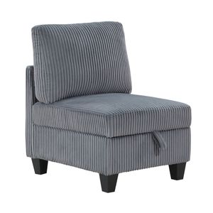 Poltrona Modulare Moderna Senza Braccioli per Soggiorno, Grigio Scuro con Vano Portaoggetti, Rivestimento in Tessuto Corduroy, 1 Pezzo - Product Image 1