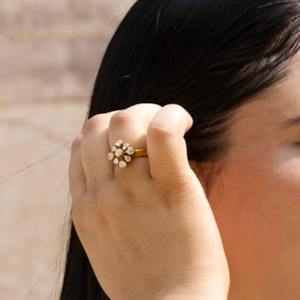 Adjustable Gajaah 925 Sterling Silver "Trio Elegance" Polki Diamond <b>Statement</b> <b>Ring</b> Bridal Jewellery Engagagement Party Wear - Product Image 2