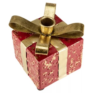 Boîte-cadeau rouge avec porte-bougie et accents dorés, décoration de Noël pour la maison, en laiton, design durable - Product Image 6