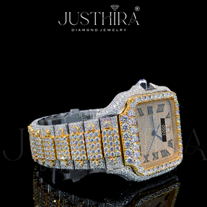 Montre automatique de luxe pour homme, édition limitée, cadran carré bicolore doré, chiffres romains, mécanique, hip-hop, moissanite, moderne - Product Image 4