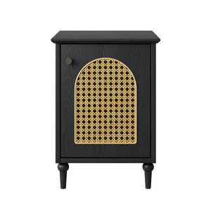 โต๊ะข้างเตียงทำจากไม้เฟอร์นิเจอร์ห้องนอนสไตล์ Boho โต๊ะหวายพร้อมโต๊ะข้างเตียงไม้ - Product Image 1