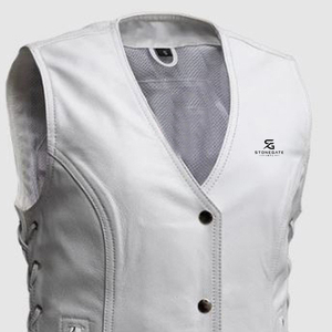 Women Leather Motorcycle Vest Slim Fit Vintage Biker Sleeveless <b>Waistcoat</b> V Neck Outerwear Windproof Zipper Casual Streetwear - Product Image 6