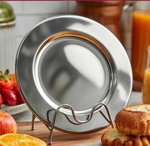 Luxury Round Metal Charger <b>Plate</b> with <b>Stand</b> Silver Polished Finish Modern Design for Tabletop Use Admirable Look Dish & <b>Plate</b> - Product Image 5