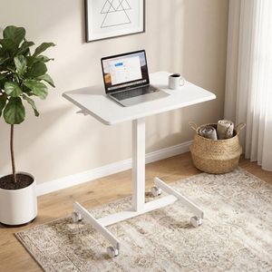 Scrivania Mobile per Laptop con Ruote Bloccabili, Altezza Regolabile, Tavolo per Computer Bianco per Casa e Ufficio - Product Image 1