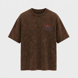 เสื้อยืดคอกลมแขนสั้นทรงโอเวอร์ไซส์ผ้าฝ้ายฟอกสีสไตล์วินเทจสีกรมท่า ยี่ห้อ AVENTRA สำหรับผู้ชาย ดีไซน์โลโก้ด้านหน้า สีพื้นลำลอง - Product Image 4
