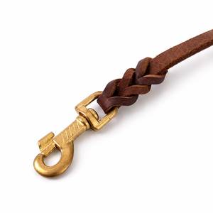 Brown Luxury Real Leather <b>Dog</b> <b>Leash</b> with Bowknot Adjustable Buckle Braided Handle & Brass Clip for Daily Walking - Product Image 3
