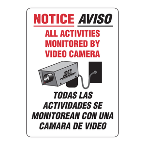 Panneau de signalisation vidéo bilingue 14x10 pouces en PVC pour les zones de sécurité intérieures et extérieures - Product Image 2