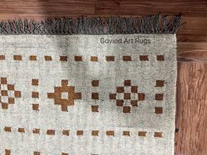 Tapis Kilim Floral Fait Main en Mélange Laine Coton, Rectangulaire, Poil Moyen, Dos en Jute, pour Salon, Lavable en Machine et à la Main - Product Image 1