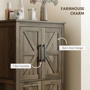 "4-Door Solid Wood Freestanding <b>Vanity</b> Cabinet for <b>Bathroom</b> 23.6" X 11.8" X 43.3" Brown" - Product Image 5