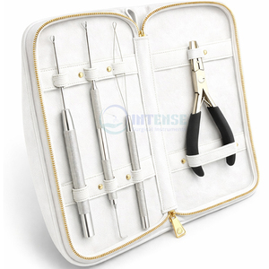 Juego de 4 Herramientas de Instalación de Extensiones de Cabello, Alicates de Acero Inoxidable, Aguja de Gancho, Enhebrador Blanco, Kit Profesional para Salón de Belleza - Product Image 5