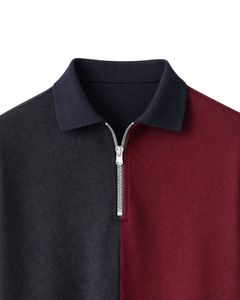 ผู้ผลิตเสื้อโปโลชายแบบซิปครึ่งตัว สีดำชาร์โคล สีเบอร์กันดี สีเทา คอปกสีตัดต่อ แขนสั้น เสื้อลำลอง รับผลิตตามสั่ง OEM - Product Image 6