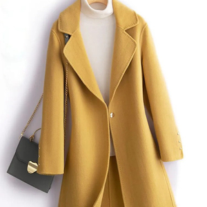 <b>Women</b> <b>Long</b> Wool <b>Coat</b> Double Breasted Notched Collar Solid Green Overcoat <b>Winter</b> Warm Office Lady Outerwear - Product Image 6