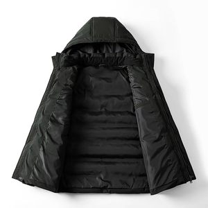 Veste d'hiver pour homme en duvet matelassé à capuche, col montant, coupe-vent épaisse, décontractée, longueur normale, noire, 100% polyester - Product Image 3