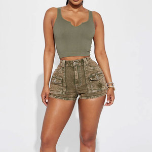 Shorts en jean droits élégants pour femmes, polyester/coton, taille haute, été, décontracté, streetwear, tendance, orné de strass - Product Image 5
