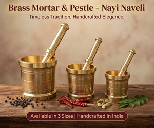 Premium Handmade Brass Mortar and Pestle Traditional Spice <b>Grinder</b> for Herbs Masalas Garlic Kitchen Use - Product Image 3
