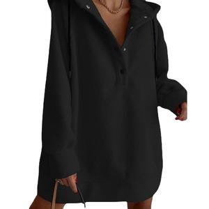 Hoodie oversize pour femme 400 GSM, manches bouffantes, couleur unie, épaules tombantes, col en V - Product Image 5