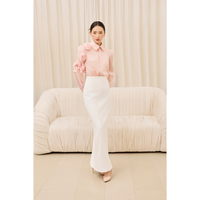 Chemise romantique pour femme prête à être expédiée, avec appliques florales, manches transparentes, tenue de bureau féminine, livraison directe d'usine
