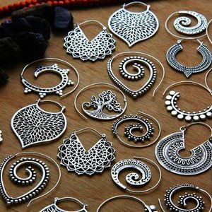 Geometric Hammered Brass <b>Drop</b> Earring Vintage Hoop For Wedding Festive Party New Arrival Women Ethnic Fashion Jewelry Statement - Product Image 5