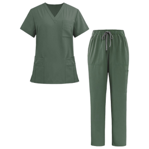 Unisex Healthcare <b>Scrub</b> <b>Tops</b> Moisture-Wicking Stretch 100% Cotton Shirts with V-Neck Collar Ribbed Side Panels Woven Fabric - Product Image 1