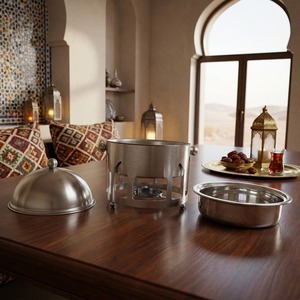 Plat de service rond de luxe en acier inoxydable pour buffet, chauffe-plats pour le Ramadan et les événements, noir mat et argenté - Product Image 3