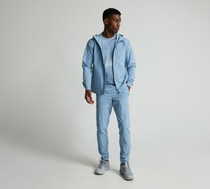 Men's Hooded Windbreaker <b>Jacket</b> Light Blue Zipper Closure Sporty Casual Outdoor Wear Spring Polyester Material - Product Image 2