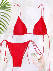 Maillot de bain deux pièces sexy pour femme, ensemble bikini triangle à nouer - Product Image 3