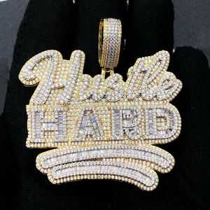 Colgante Hustle Hard Iced Out de Plata 925 con Cristales de Imitación y Corte Baguette, Amuleto Temático Hip Hop, Unisex, para Uso Diario - Product Image 5