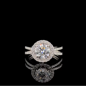 Anillo de Compromiso con Diamante Cultivado en Laboratorio de Corte Redondo de 2 CTW, Oro Sólido de 14K, Certificado IGI, Anillo Halo - Product Image 3