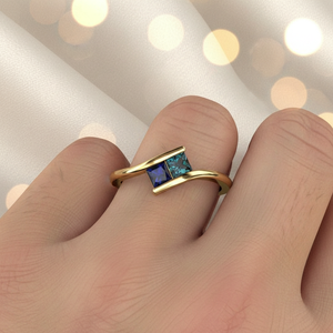 แหวนแต่งงานเพชรทรงเจ้าหญิงสีรุ้ง 2 เม็ด ประดับเพชรซิร์คอน เงินแท้ 925 หรูหรา แหวนหมั้นแบบ Toi Et Moi Bypass - Product Image 2