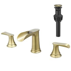 Rubinetto per lavabo bagno da 8 pollici in nichel oro con 3 fori e doppia leva, scarico a scomparsa incluso - Product Image 1